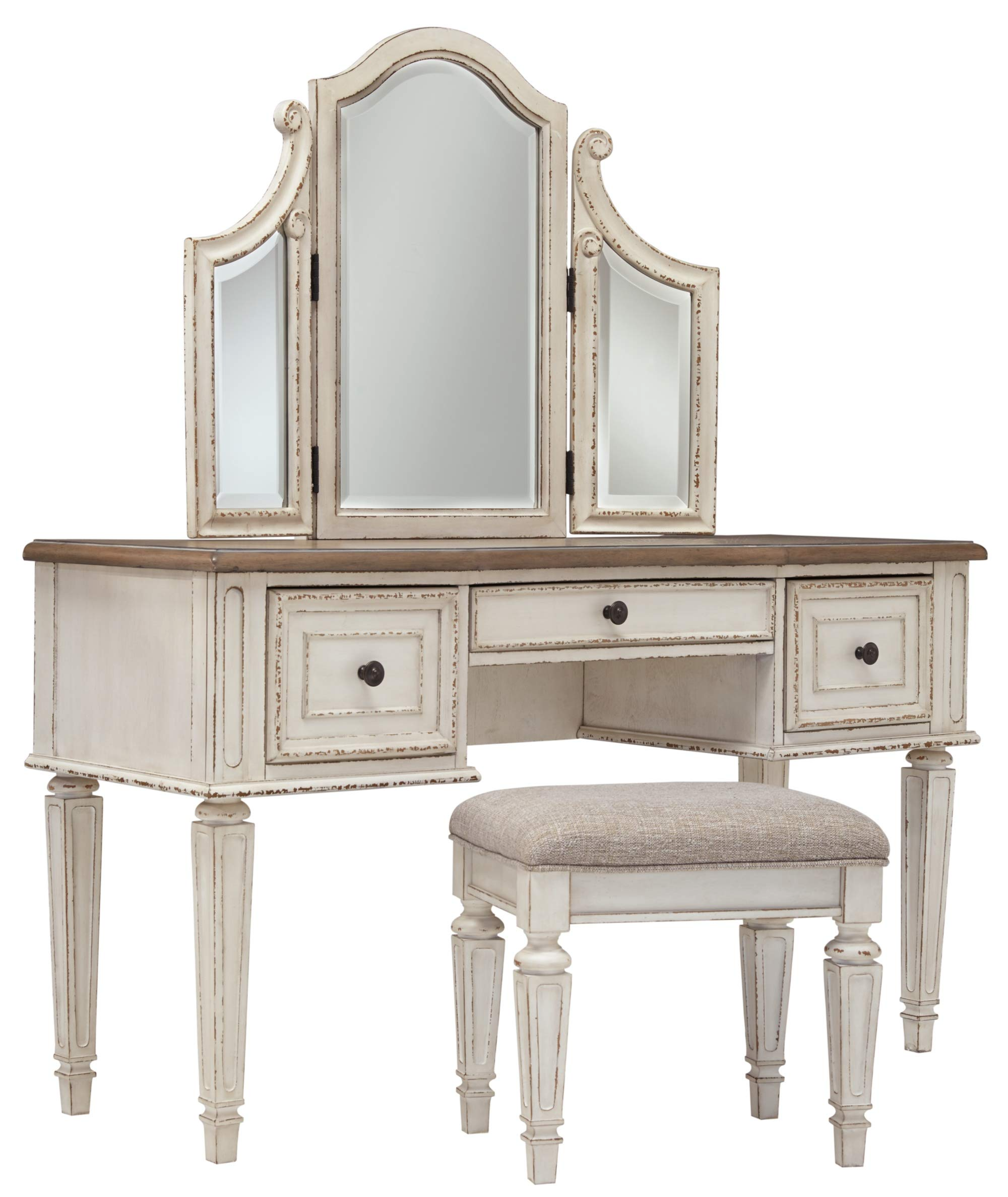 【Furniture】Traditional Cottage 3 Drawer Vanity Set with Dovetail Construction, Mirror & Stool Included