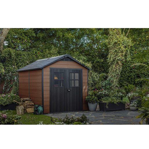 Keter Newton Outdoor Apex Double Door Garden Storage Shed 7.5 x 7ft Brown WPC Wood Look and Feel | Fade Free | All Weather Resistant | Safe and Secure | Zero Maintenance | 15 year Warranty