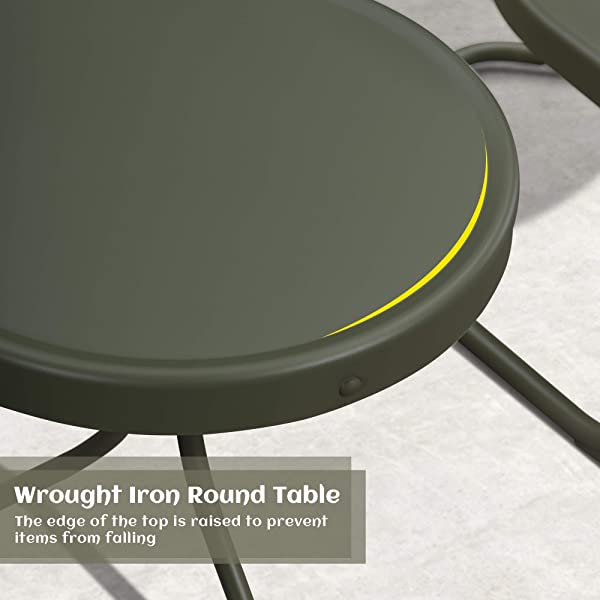 PURPLE LEAF Outdoor Patio Bistro Set, 3 Pieces Retro Porch Furniture Set 2 C-Spring Metal Outdoor Chairs and Round Side Table, Blue