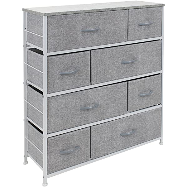 Sorbus Dresser with 8 Drawers - Furniture Storage Chest Tower Unit for Bedroom, Hallway, Closet, Office Organization - Steel Frame, Wood Top, Easy Pull Fabric Bins (White)