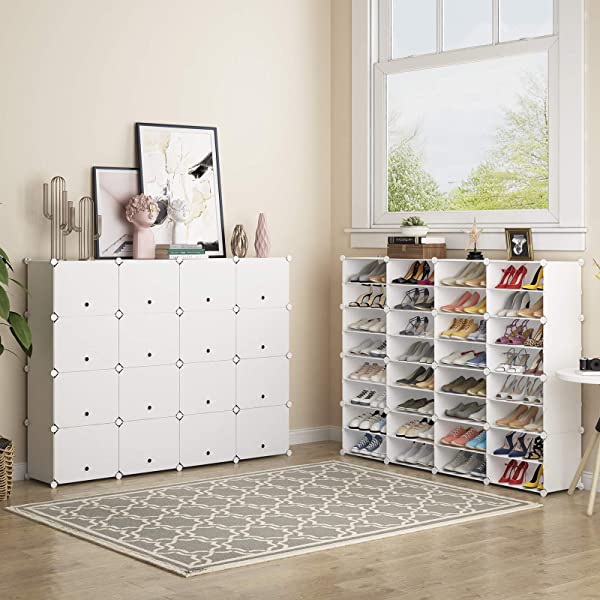 KOUSI Portable Shoe Rack Organizer 24 Pair Tower Shelf Storage Cabinet Stand Expandable for Heels, Boots, Slippers, 6 Tier White 32