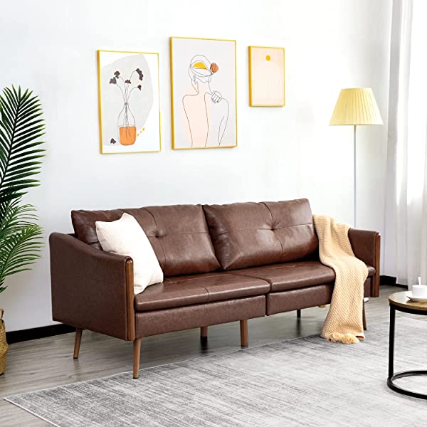 Vonanda Faux Leather Sofa Couch, Modern Tufted 3-Seater Sofa with Clean Lines and Upholstered Artificial Leather for Compact Living Space, Chestnut Brown 3-seater sofa Chestnut Brown