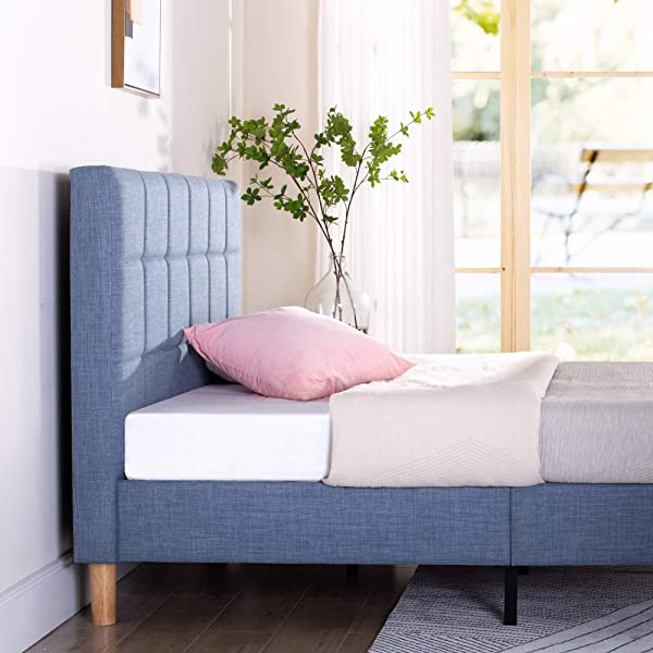 ZINUS Lottie Upholstered Platform Bed Frame / Mattress Foundation / Wood Slat Support / No Box Spring Needed / Easy Assembly, Grey, Queen Grey Queen Standard