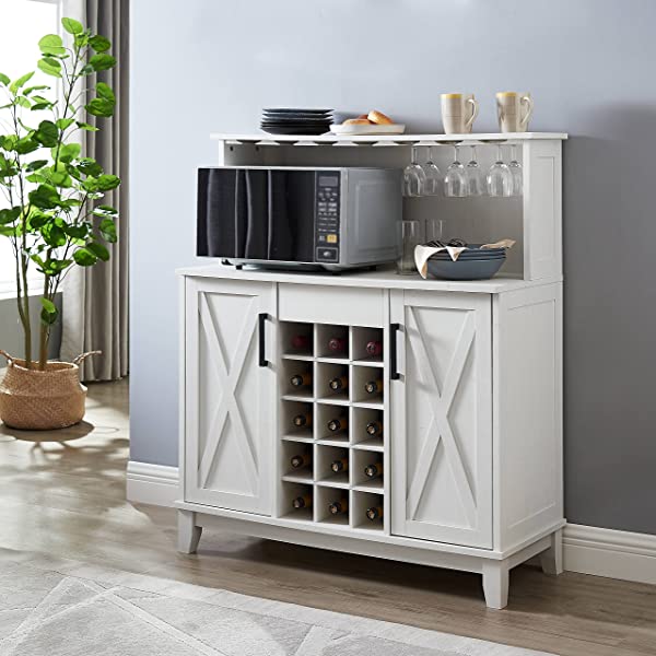 Bar Cabinet with Wine Rack and Glass Doors (Grey wash- Solid)