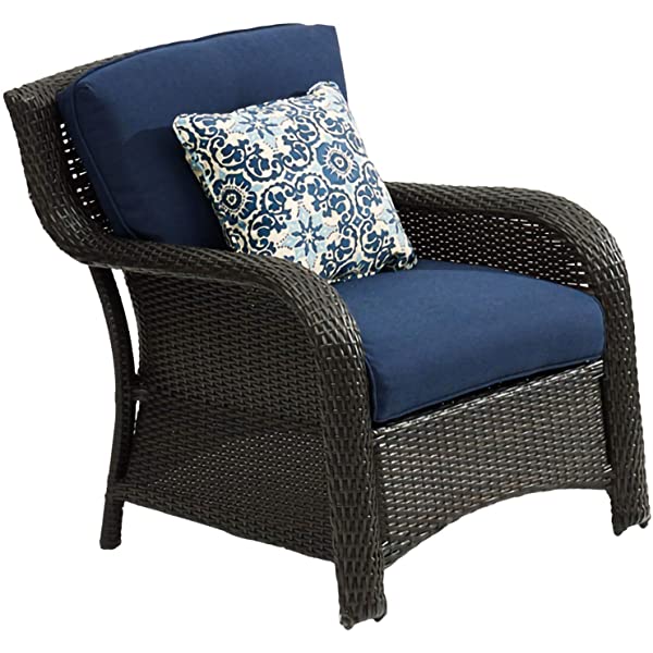 Hanover Strathmere 6-Piece Outdoor Patio Conversation Set, 2 Side Chairs with Ottomans, Loveseat and Tempered Glass Coffee Table, with Hand-Woven Wicker and Thick Cilantro Green Cushions, STRATHMERE6PC