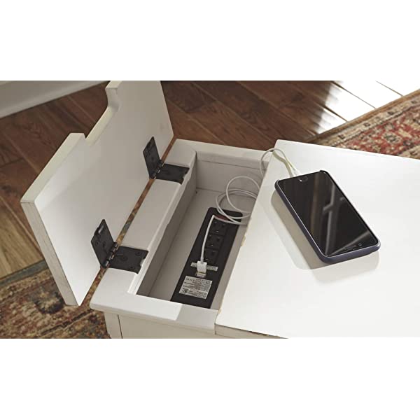 Signature Design by Ashley Tyler Creek Rustic Chair Side End Table with Pull-Out Tray & USB Ports, Brown Blackish Brown Table