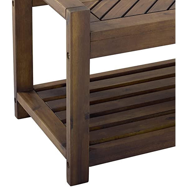 Walker Edison 5 Person Outdoor Wood Chevron Patio Furniture Dining Set Table Chairs Bench All Weather Backyard Conversation Garden Poolside Balcony, 4 Piece, Brown Brown 4 Piece Dining Set