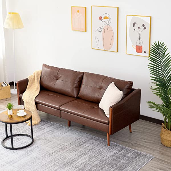 Vonanda Faux Leather Sofa Couch, Modern Tufted 3-Seater Sofa with Clean Lines and Upholstered Artificial Leather for Compact Living Space, Chestnut Brown 3-seater sofa Chestnut Brown
