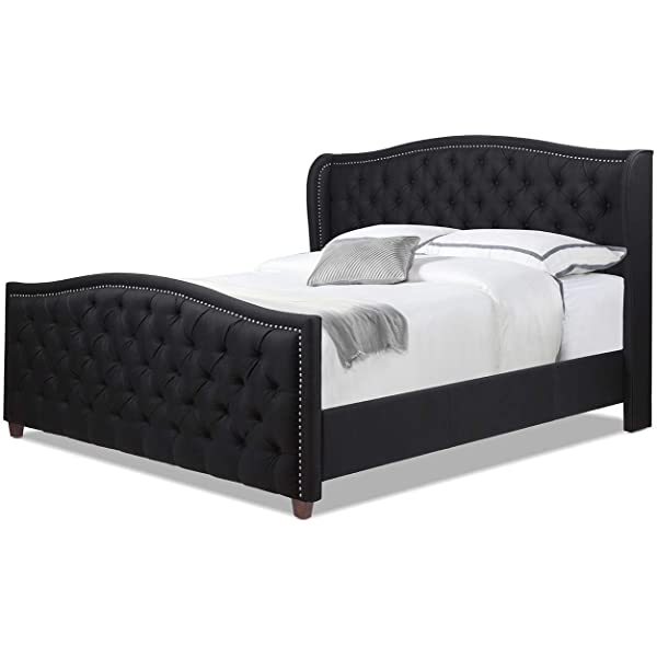 Jennifer Taylor Home Marcella Collection Queen Wingback Tufted Hand-Applied Nail Heads Upholstered Bed, Antique White Antique White Queen