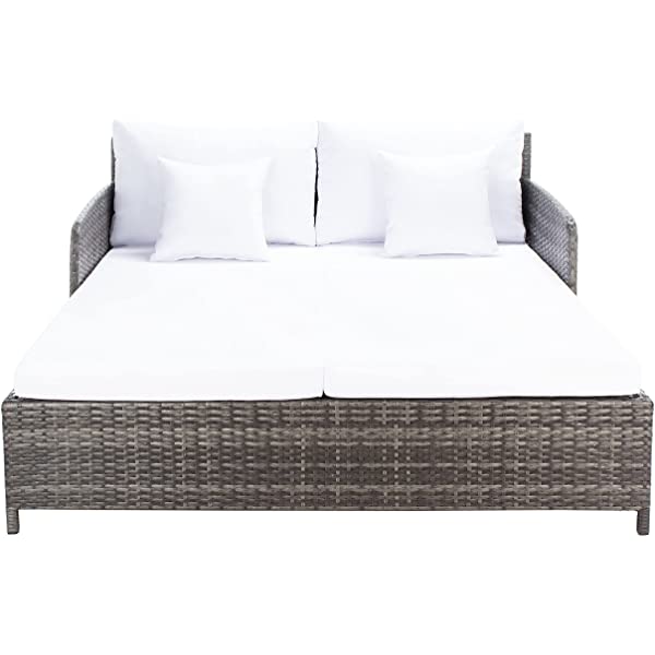 Safavieh Outdoor Collection Cadeo Brown Cushion Daybed PAT7500C, Grey/White