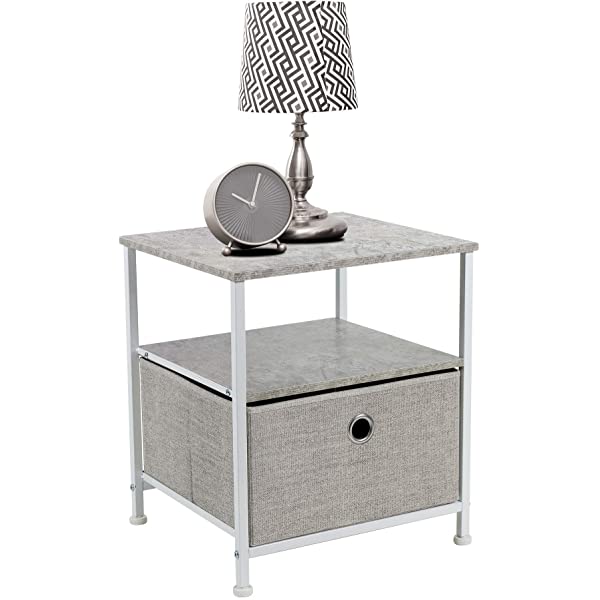 Sorbus Nightstand 1-Drawer Shelf Storage- Bedside Furniture & Accent End Table Chest for Home, Bedroom, Office, College Dorm, Steel Frame, Wood Top, Easy Pull Fabric Bins (Rustic Wood)