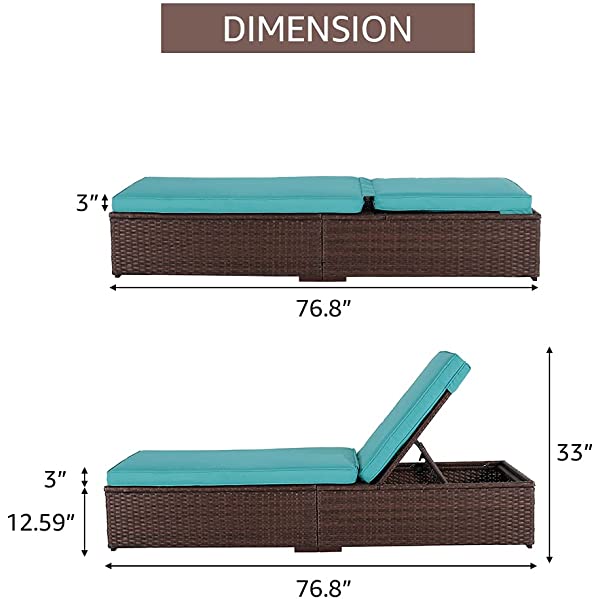 Patiorama Patio Chaise Lounge Chair, Sun Lounger, Outdoor Pool Beach Brown PE Rattan Wicker Reclining Chair W/Adjustable Backrest and Removable Cushion (Beige), Set of 2 2 Brown