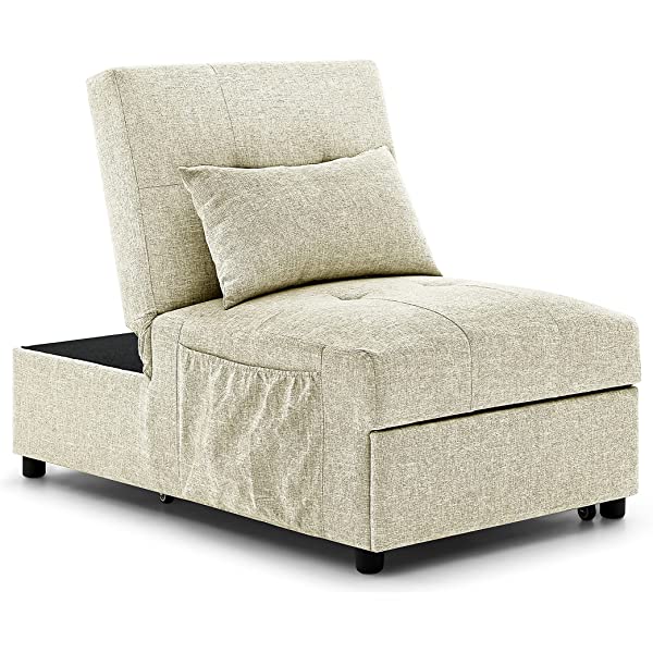 4-in-1 Sleeper Sofa Bed, HABITRIO Solid Wood Frame Polyester Upholstered Seating Couch w/A Pillow, Work As Ottoman, Single Chair, Sofabed and Chaise Lounge, Fit for Living Room, Bedroom (Grey)