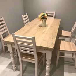 Farmhouse dining table with reclaimed wood top and 6 chairs