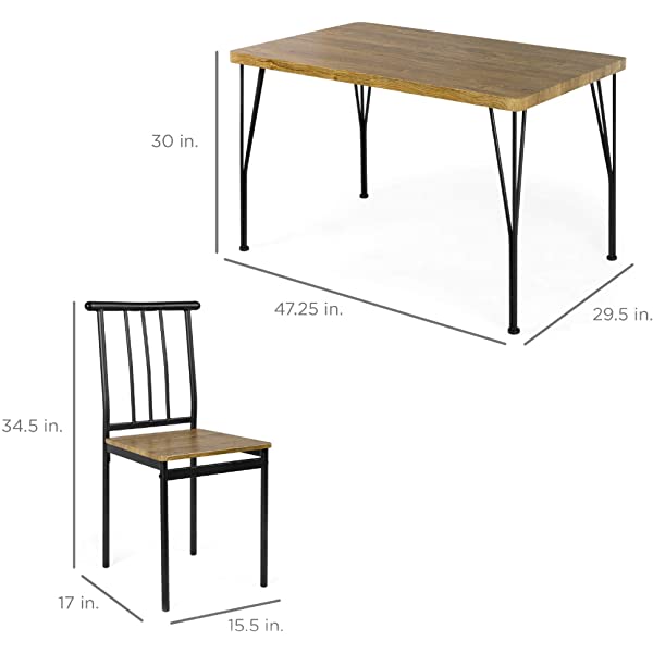 Best Choice Products 5-Piece Metal and Wood Indoor Modern Rectangular Dining Table Furniture Set for Kitchen, Dining Room, Dinette, Breakfast Nook w/ 4 Chairs - Brown