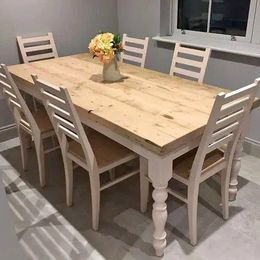 Farmhouse dining table with reclaimed wood top and 6 chairs