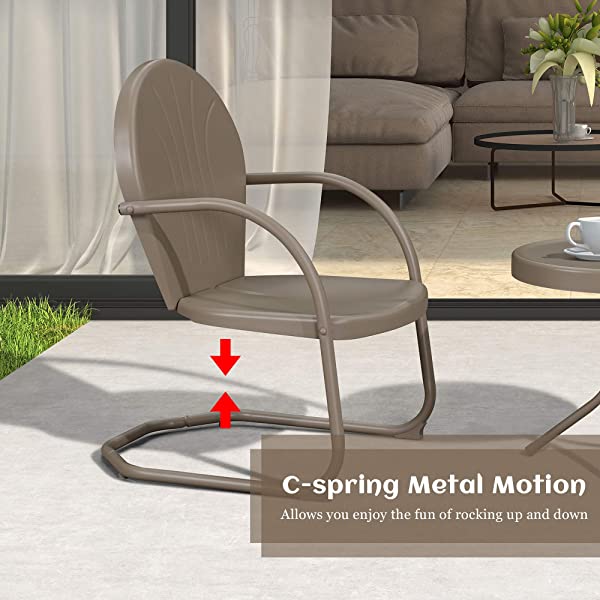 PURPLE LEAF Outdoor Patio Bistro Set, 3 Pieces Retro Porch Furniture Set 2 C-Spring Metal Outdoor Chairs and Round Side Table, Blue