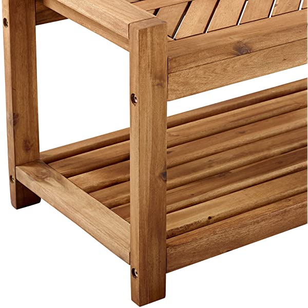 Walker Edison 5 Person Outdoor Wood Chevron Patio Furniture Dining Set Table Chairs Bench All Weather Backyard Conversation Garden Poolside Balcony, 4 Piece, Brown Brown 4 Piece Dining Set