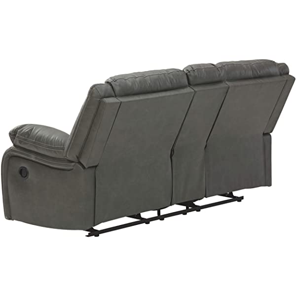 Signature Design by Ashley - Calderwell Contemporary Faux Leather Double Reclining Loveseat w/ Console - Adjustable - Gray Manual Loveseat Grey