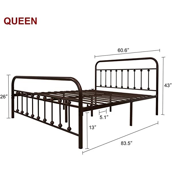 Black Metal Bed Frame Full Size with Headboard and Footboard Single Platform Mattress Base,Metal Tube and Iron-Art Bed(Full,Black) Full Black