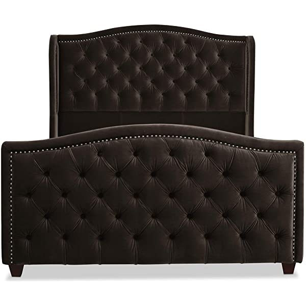 Jennifer Taylor Home Marcella Collection Queen Wingback Tufted Hand-Applied Nail Heads Upholstered Bed, Antique White Antique White Queen