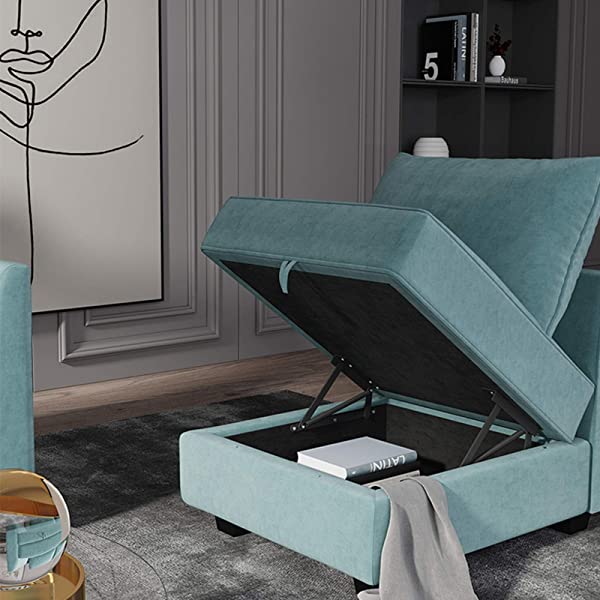 HONBAY Convertible Sectional Sofa U Shaped Couch with Reversible Chaise Modular Oversized Couch Sectional Sofa with Ottomans, Aqua Blue U Shape Sofa-1 Blue
