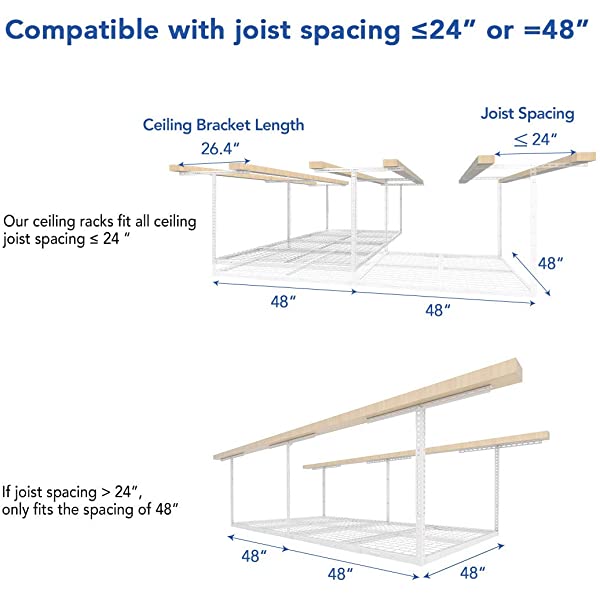 FLEXIMOUNTS 4x8 Overhead Garage Storage Rack Adjustable Ceiling Garage Rack Heavy Duty, 96