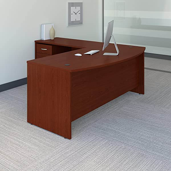 Bush Business Furniture Series C 72W Bow Front L Shaped Desk with 48W Return and Mobile File Cabinet in Hansen Cherry