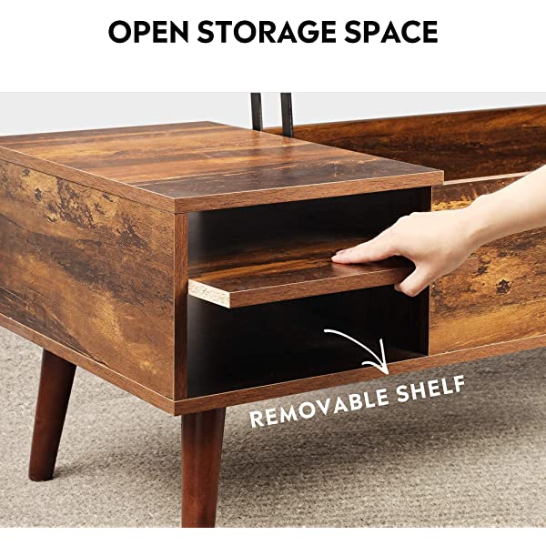 WLIVE Wood Lift Top Coffee Table with Hidden Compartment and Adjustable Storage Shelf, Lift Tabletop Dining Table for Home Living Room, Office, Rustic Oak