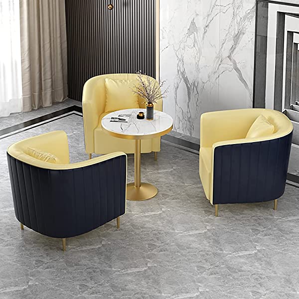 HUAYIN Round Dining Table Set, Conversation Table Sets with 4 Upholstered Chairs | 4 Pieces Patio Furniture Sets for Small Spaces Kitchen Modern Home for Cafe Restaurant,Yellow,1 Table & 4 Chairs 1 table & 4 chairs Yellow