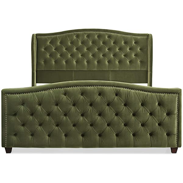 Jennifer Taylor Home Marcella Collection Queen Wingback Tufted Hand-Applied Nail Heads Upholstered Bed, Antique White Antique White Queen