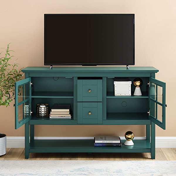 Walker Edison Charlotte Classic Glass Door Storage Buffet, 52 Inch, Espresso Espresso 52 Inch