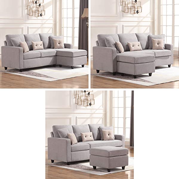 HONBAY Convertible Sectional Sofa Couch, L-Shaped Couch with Modern Linen Fabric for Small Space Dark Grey