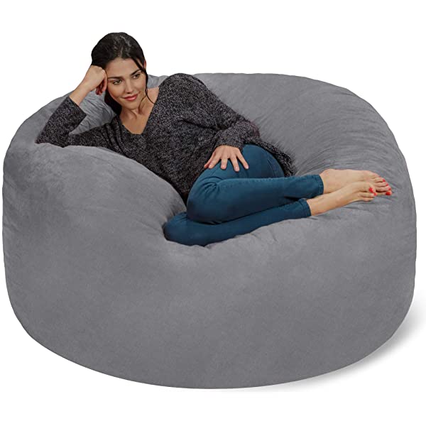 Chill Sack Bean Bag Chair: Giant 5' Memory Foam Furniture Bean Bag - Big Sofa with Soft Micro Fiber Cover - Navy Microsuede - Navy
