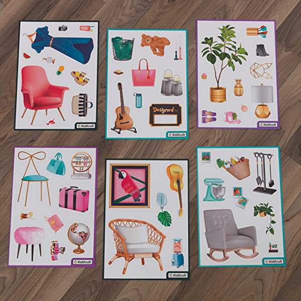 KidKraft Designed by Me™: Magnetic Makeover Wooden Dollhouse with Magnets, Fabric Wallpapers and 10 Pieces of Furniture, Gift for Ages 3+ Modern