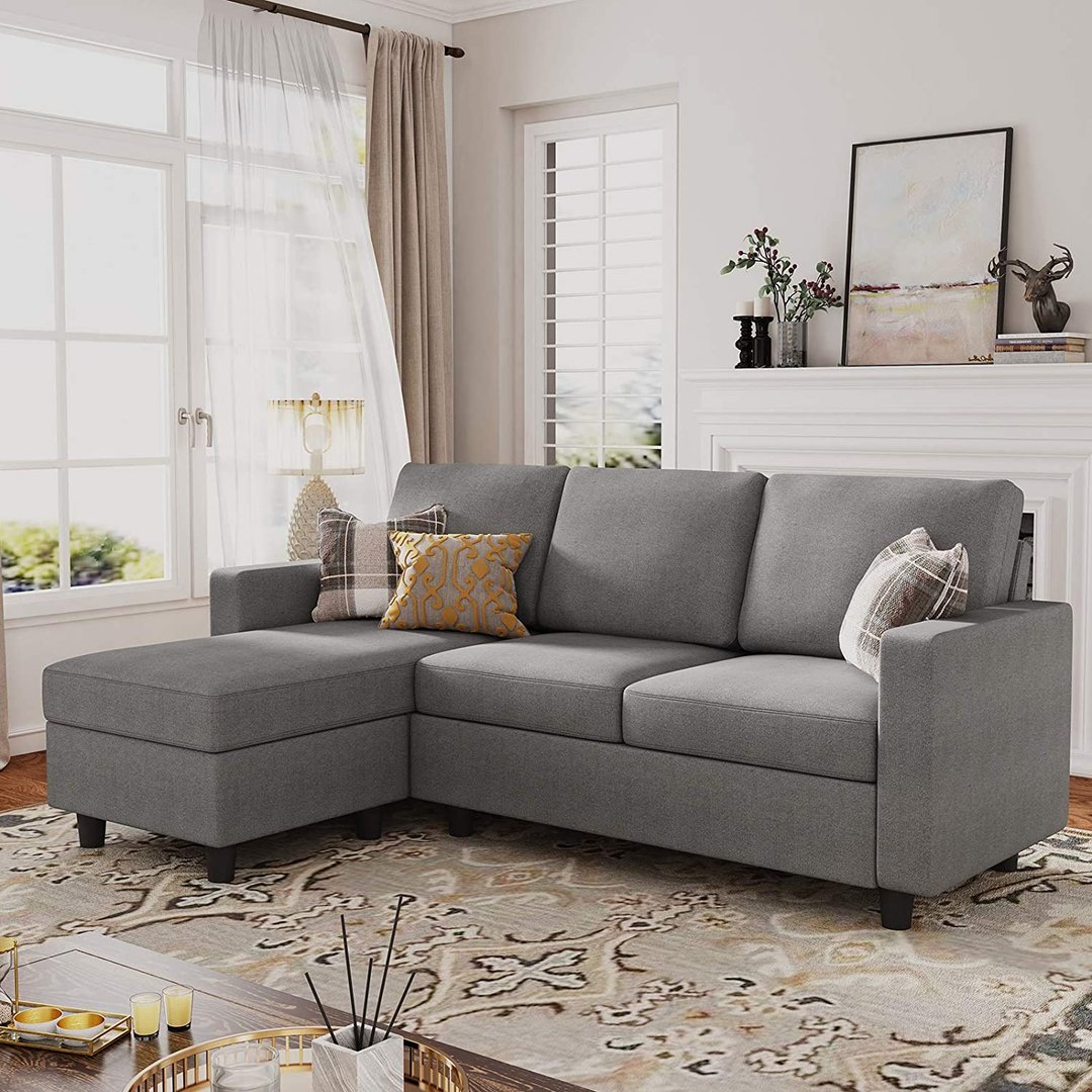 Nolany L-Shaped Corner Sofa 3 Seater Sectional Couch with Reversible Chaise Sofa for Living Room(Grey)