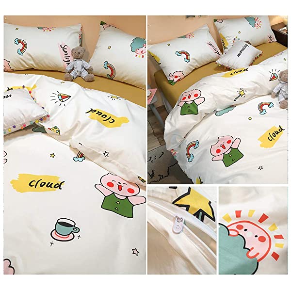 New Cartoon Animals Elephant Print Duvet Cover Sets for Kids 100% Cotton Reversible Soft 3 Pieces Kids Bedding Duvet Cover Pillowcases Kawaii Cloud Bedding Sets, Queen/Full Full/Queen (1 Duvet Cover + 2 Pillowcases) Multi A00 Elephant Bunny Balloon