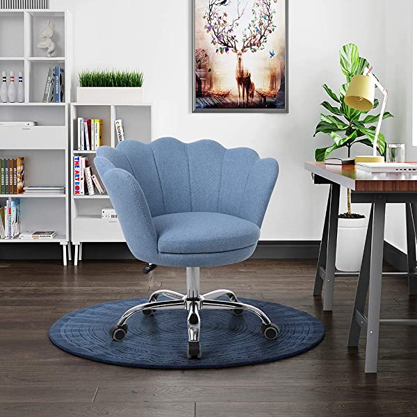 MTFY Modern Home Office Swivel Chair, Shell Desk Chair with Adjustable Height, Upholstered Ergonomic Computer Desk Chair Leisure Task Chair Accent Armchair for Office, Living Room,Bedroom (Beige)