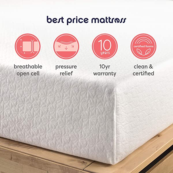 Best Price Mattress 10 Inch Memory Foam Mattress, Calming Green Tea Infusion, Pressure Relieving, Bed-in-a-Box, CertiPUR-US Certified, Full Full 10