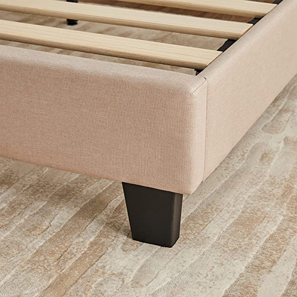 Amerlife Queen Bed Frame Upholstered Platform Bed with Adjustable Headboard - Button Tufted Mattress Foundation with Wooden Slat Support/No Box Spring Needed/Easy Assembly (Beige) Queen Beige