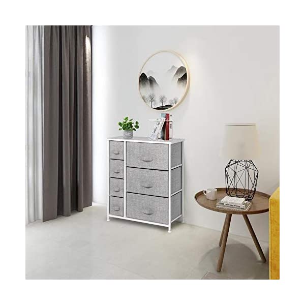 7 Drawers Dresser - Furniture Storage Tower Unit for Bedroom, Hallway, Closet, Office Organization - Steel Frame, Wood Top, Easy Pull Fabric Bins Gray/White Gray / White