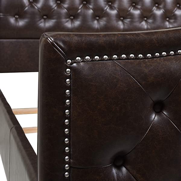 Jennifer Taylor Home Marcella Collection Queen Wingback Tufted Hand-Applied Nail Heads Upholstered Bed, Antique White Antique White Queen