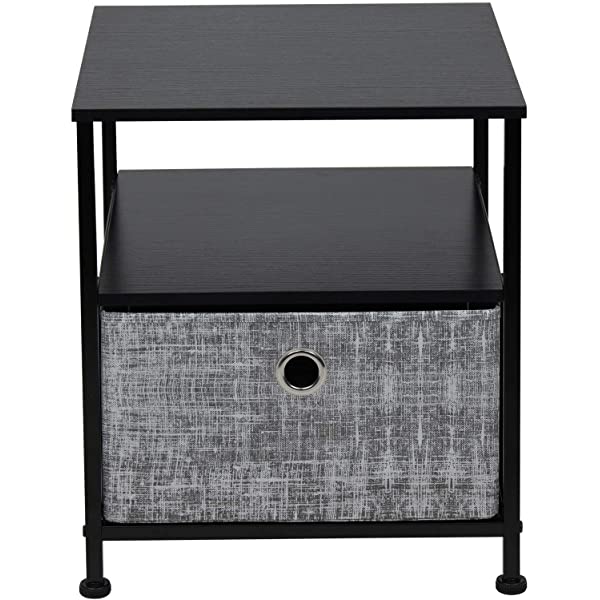Sorbus Nightstand 1-Drawer Shelf Storage- Bedside Furniture & Accent End Table Chest for Home, Bedroom, Office, College Dorm, Steel Frame, Wood Top, Easy Pull Fabric Bins (Rustic Wood)