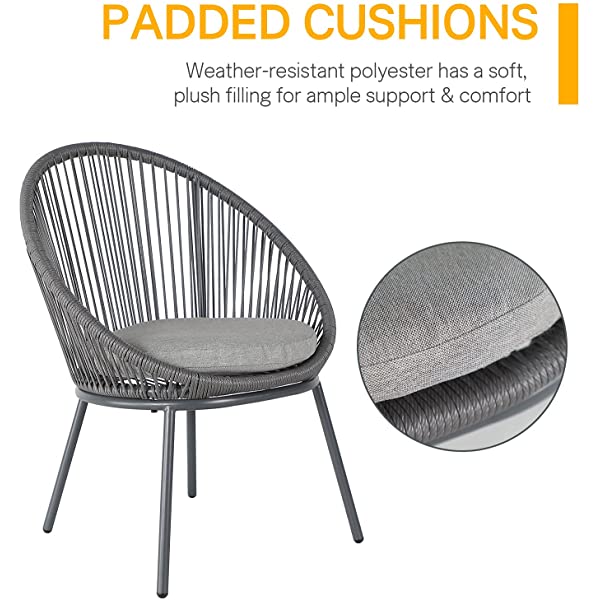 OC Orange-Casual 5 Pieces Patio Conversation Set, Outdoor Furniture Set, All-Weather Wicker Chairs with Round Glass Top Table and 4 Chairs, for Garden,Backyard, Indoor Outdoor Use, Yellow