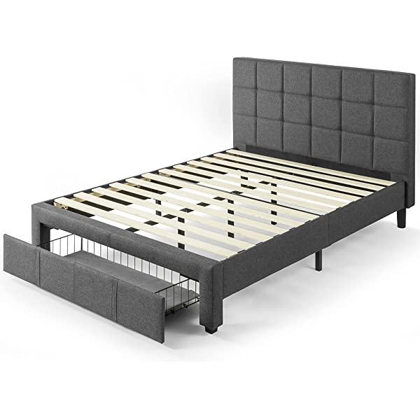 ZINUS Lottie Upholstered Platform Bed Frame / Mattress Foundation / Wood Slat Support / No Box Spring Needed / Easy Assembly, Grey, Queen Grey Queen Standard