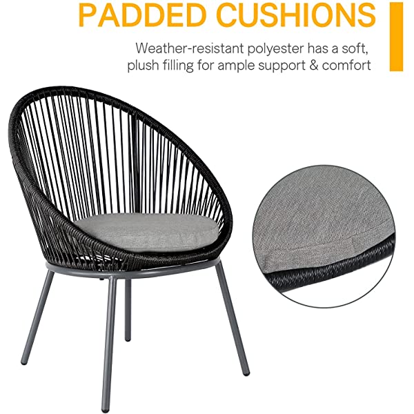 OC Orange-Casual 5 Pieces Patio Conversation Set, Outdoor Furniture Set, All-Weather Wicker Chairs with Round Glass Top Table and 4 Chairs, for Garden,Backyard, Indoor Outdoor Use, Yellow