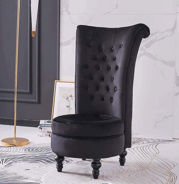 Living Room Chair Velvet High Back Accent Bedroom Chair Tufted Royal Throne Retro Armless Lounge Chair Upholstered Chairs w/Storage for Women Girls