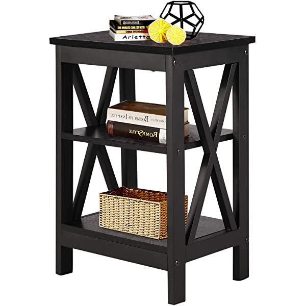 VECELO Modern Versatile Nightstands X-Design Side End Table Night Stand Storage Shelf with Bin Drawer for Living Room Bedroom, Brown+Black Brown+black Modern