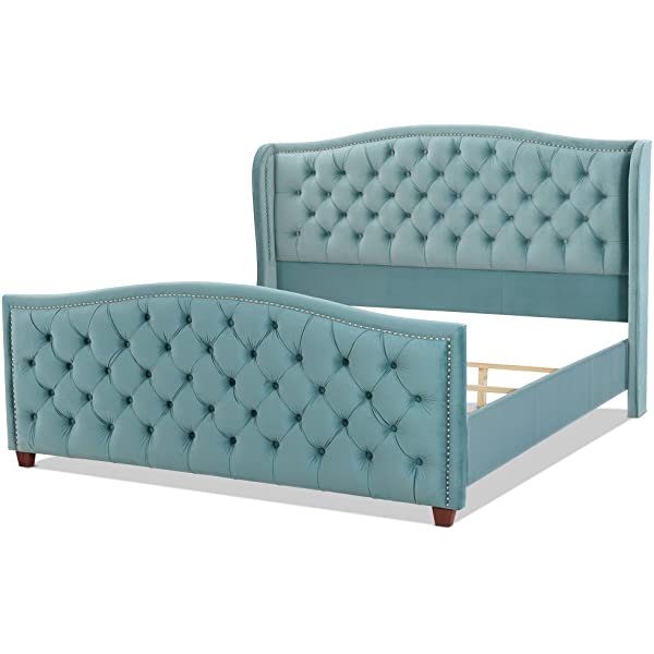 Jennifer Taylor Home Marcella Collection Queen Wingback Tufted Hand-Applied Nail Heads Upholstered Bed, Antique White Antique White Queen