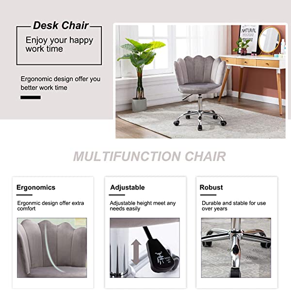 MTFY Modern Home Office Swivel Chair, Shell Desk Chair with Adjustable Height, Upholstered Ergonomic Computer Desk Chair Leisure Task Chair Accent Armchair for Office, Living Room,Bedroom (Beige)